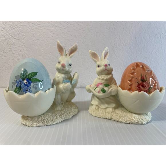 Jade Collection Ceramic( PAIR )of Bunnies Easter Spring Decor Figurines - Picture 6 of 12
